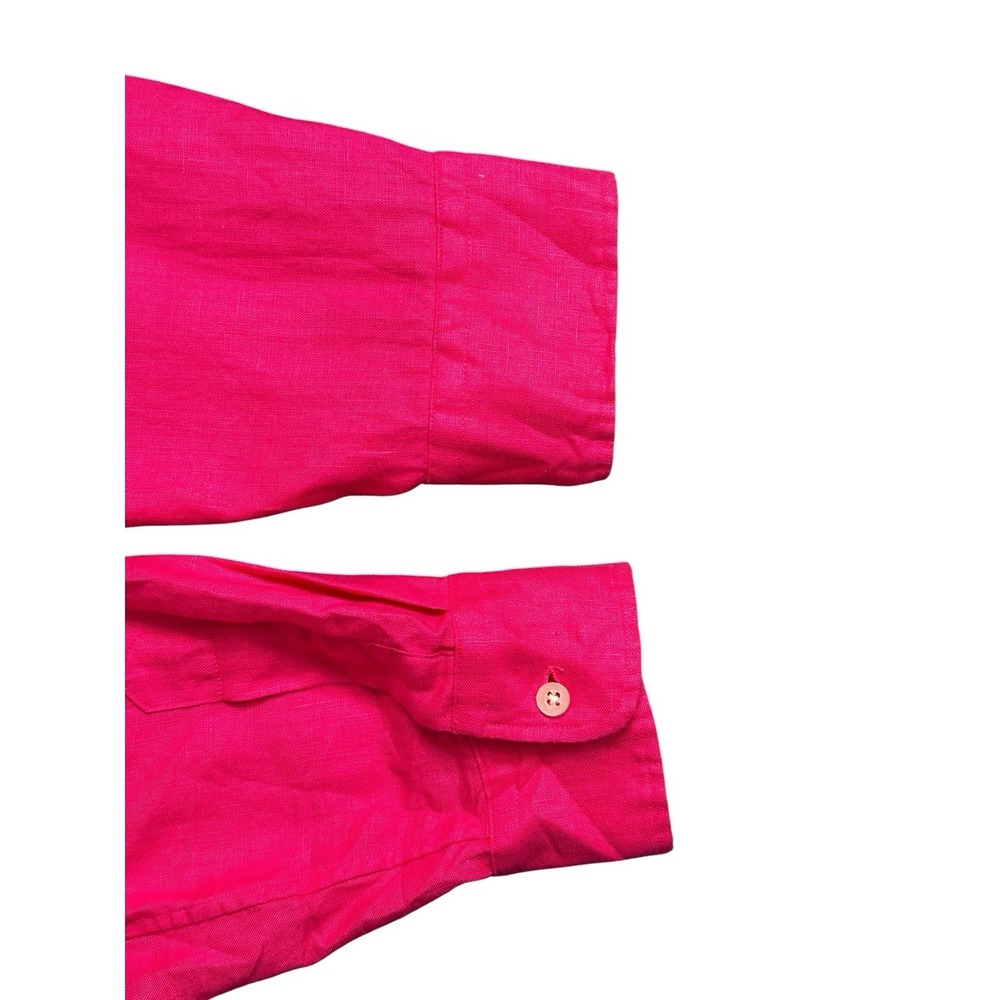 Lauren Ralph Lauren  Linen Bright Pink Button Down Blouse Size PM Petite Medium - Picture 5 of 13